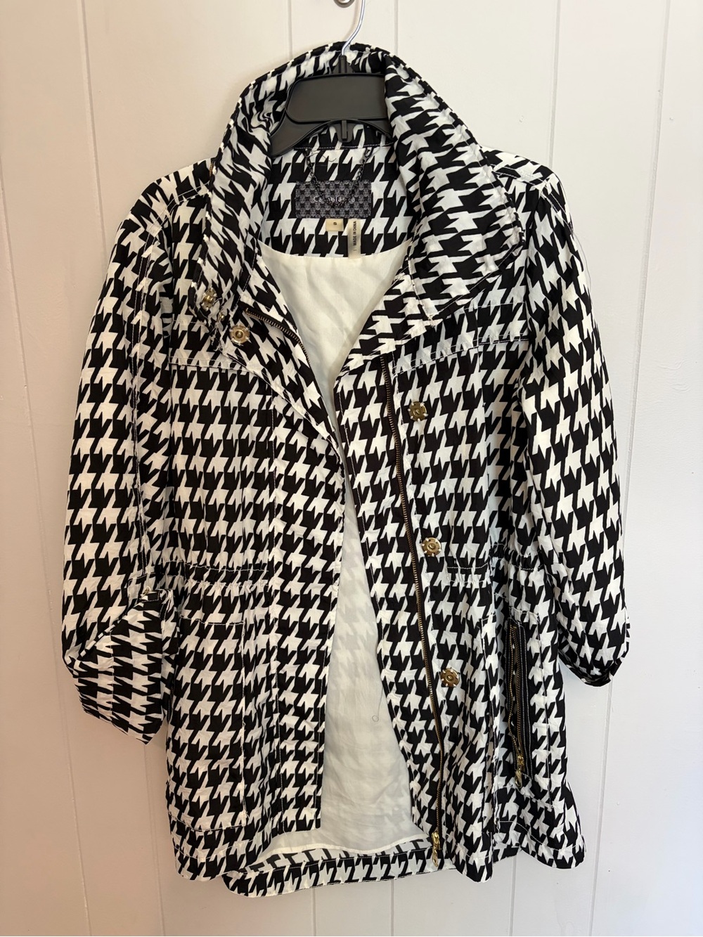 Black & White Houndstooth Utility Jacket with Gold Buttons